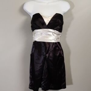 Charlotte Russe Black and White Satin Mini Dress  With White Waist Ribbo…